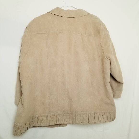 CJ Banks Women's Tan Washable Suede Open Jacket Gathered Hem Down Sleeves Sz 3X - Picture 3 of 7